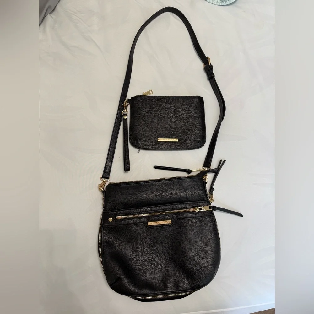 Poppy & Peonies Black Pebbled Crossbody Bag with Wristlet
